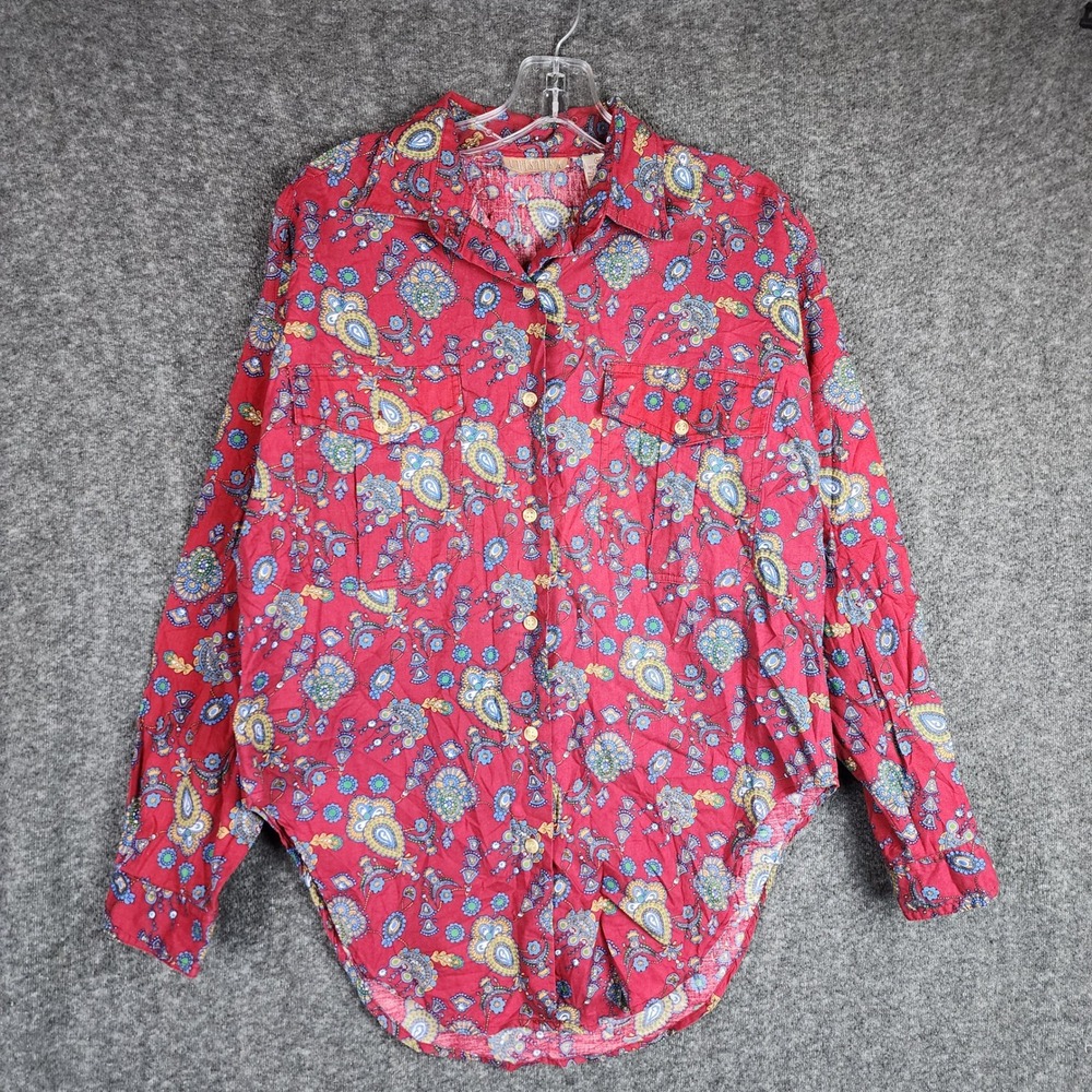 Cristina Shirt Womens Medium Red Paisley Button Down Long Sleeve EUC